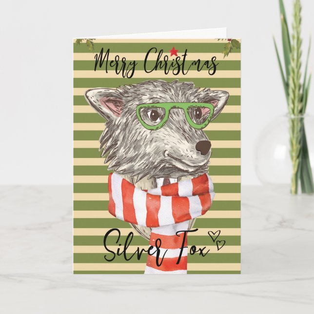 renard argenté drôle de carte de Joyeux Noël (Devant)