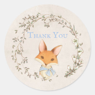 Renard avec Sticker bleu "Merci" Floral