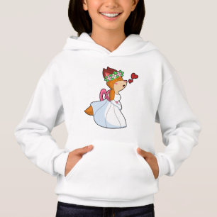 Renard comme mariée avec robe de mariée et couronn