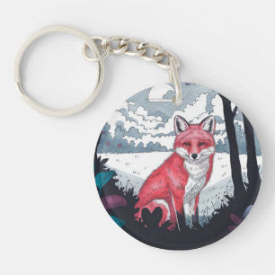 Renard dans le Porte - clé acrylique rond de compe