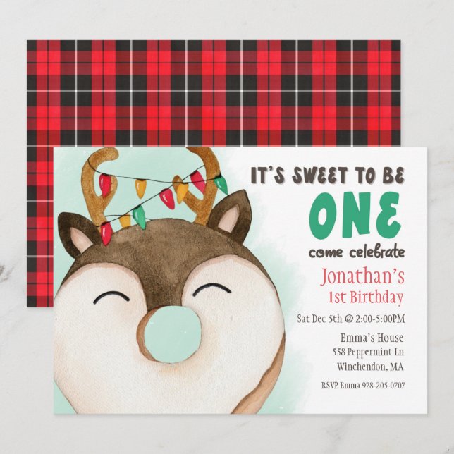Renard de Noël Donut Anniversaire Fête Invitation (Devant / Derrière)