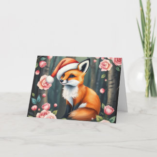 Renard des bois en chapeau de Noël carte de vacanc
