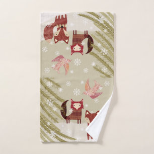 Renard d'hiver et serviette à main de la colombe