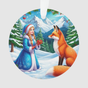 Renard et jeune fille des neiges dans une scène de
