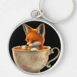 Renard Mignon Buvant du Thé sur Porte-Clés