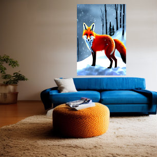 Renard rouge dans la neige   AI Art Poster