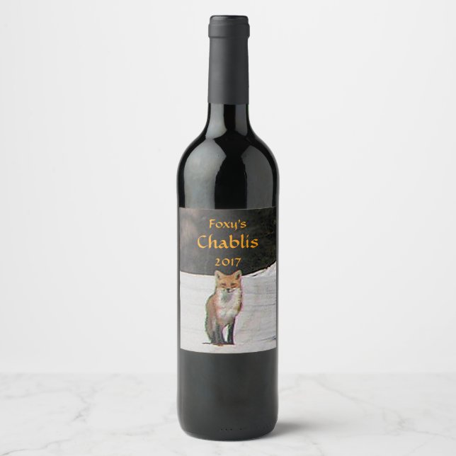 Renard rouge en blanc Étiquette du vin de neige d' (Devant)