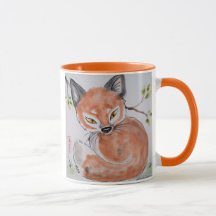 Renard rouge regardant, Mug design oriental par Tu