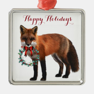 Renard rustique Carré métal ornement de Noël