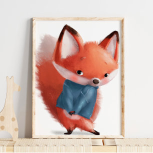 Renard timide aquarelle mignon   Impression murale