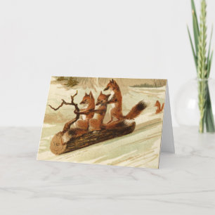 RENARDS pliés de carte de NOËL SUR SLEDDING de