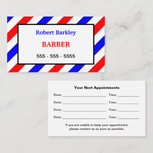 Rendez-vous Barber Barbershop Rouge Blanc Bleu Carte de rendez