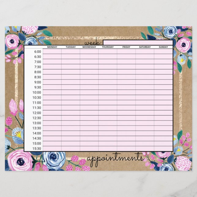 Rendez-vous d'affaires en papier kraft or floral r (Devant)