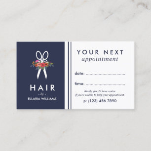 Rendez-vous de coiffeur Floral Ciseaux Bleu Marine