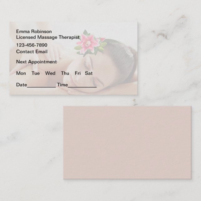 Rendez-vous de massage Cartes de visite (Devant / Derrière)