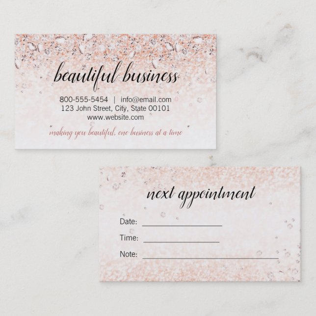 Rendez-vous Rose Gold Diamonds Carte de visite avec rendez-vou (Devant / Derrière)