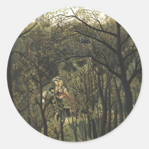 Rendezvous im Wald, Henri Rousseau Runder Aufkleber