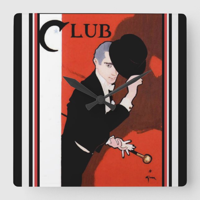 Rene Gruau Club Wall Clock Quadratische Wanduhr (Vorderseite)