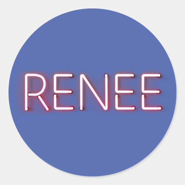 Renee Name in glühender Neonbeleuchtung Neuheit Runder Aufkleber (Vorderseite)