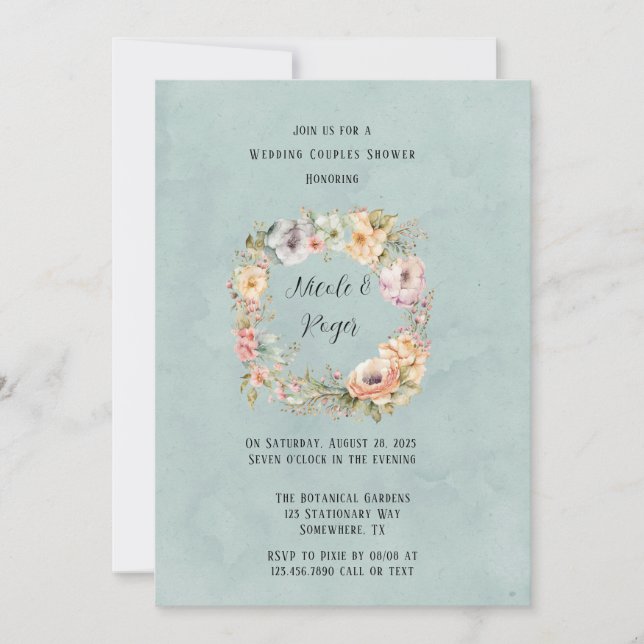 Renew Blue Spring Peony Wedding Couples Dusche Einladung (Vorderseite)