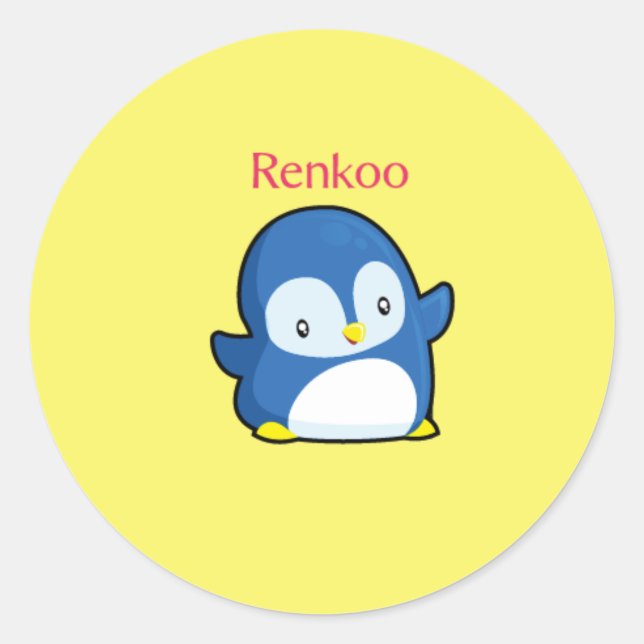 Renkoo Penguin Yellow Runder Aufkleber (Vorderseite)