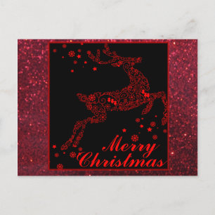 Renne de Joyeux Noël en carte postale rouge