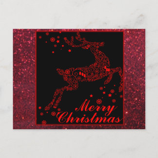 Renne de Joyeux Noël en carte postale rouge