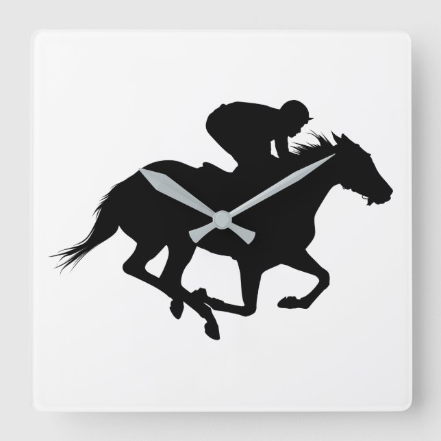 Rennen-PferdeSilhouette Quadratische Wanduhr (Vorderseite)