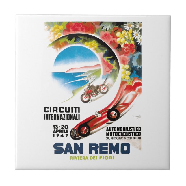 Rennen-Plakat 1947 San Remo Grandprix Fliese (Vorderseite)