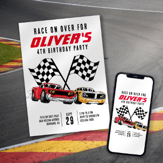 Rennen über Autos Geburtstagsparty Einladung