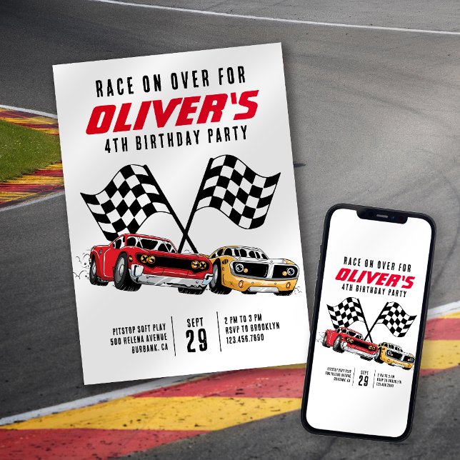 Rennen über Autos Geburtstagsparty Einladung (Von Creator hochgeladen)