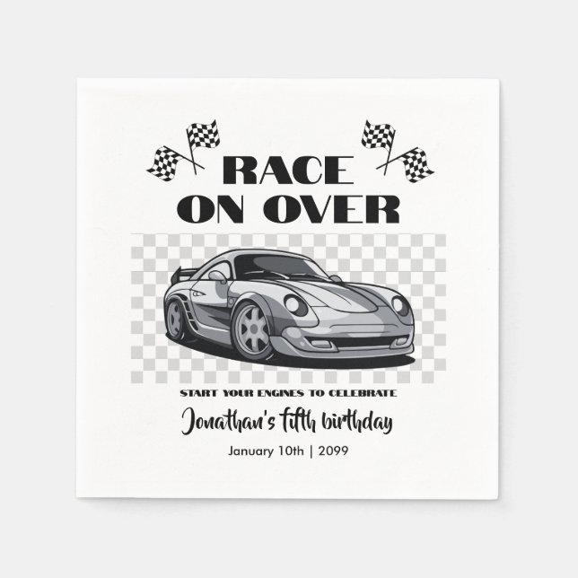 Rennen über Silver Modern Race Car jedes Alter Serviette (Vorderseite)