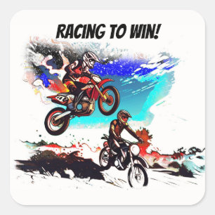 Rennen um zu gewinnen - Motocross-Rennfahrer Quadratischer Aufkleber