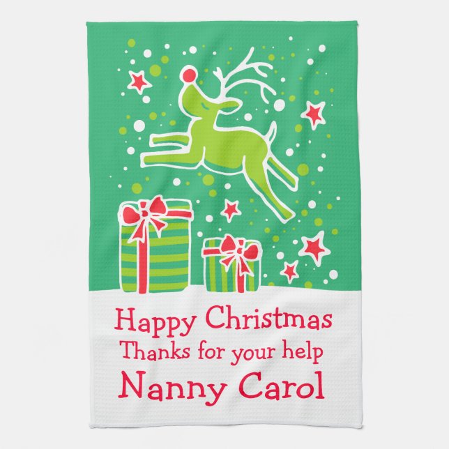 Rennes de Noël ajouter un message serviette de cui (Vertical)