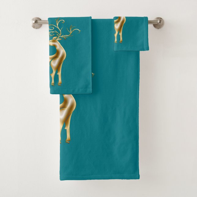 Rennes de Noël en or sur bleu Turquoise (En situation)