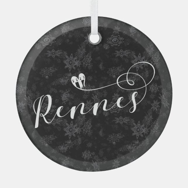 Rennes Flag in Heart, Roazhon, Breton Ornament Aus Glas (Vorderseite)