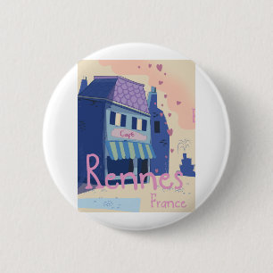 Rennes Frankreich Vintage-Cartoon Button