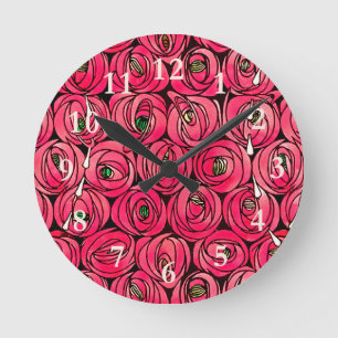 Rennie Mackintosh Rose Art Nouveau Blumenmuster Runde Wanduhr