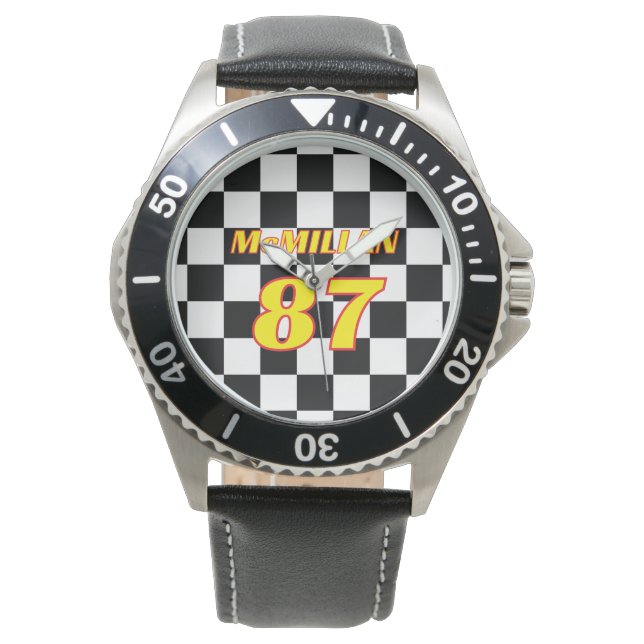 Rennname Nummer Kariert  Armbanduhr (Vorderseite)