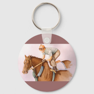 Rennpferd und Jockey Aquarell Schlüsselanhänger