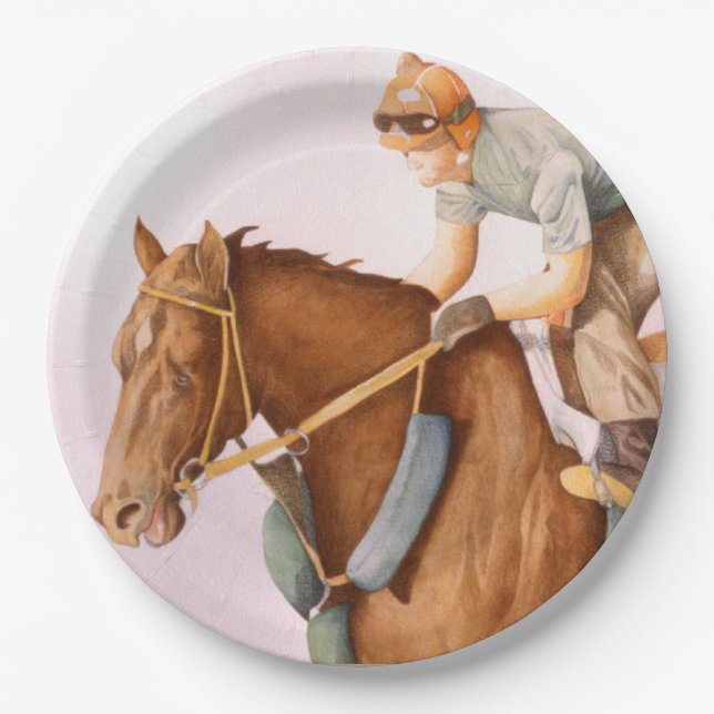 Rennpferd und Jockey Pappteller (Vorderseite)