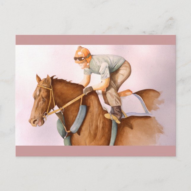 Rennpferd und Jockey Postkarte (Vorderseite)