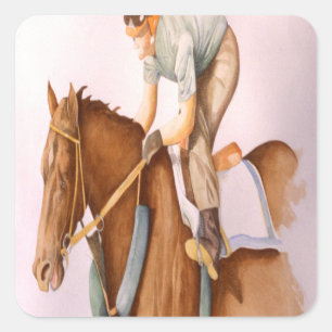 Rennpferd und Jockey Quadratischer Aufkleber
