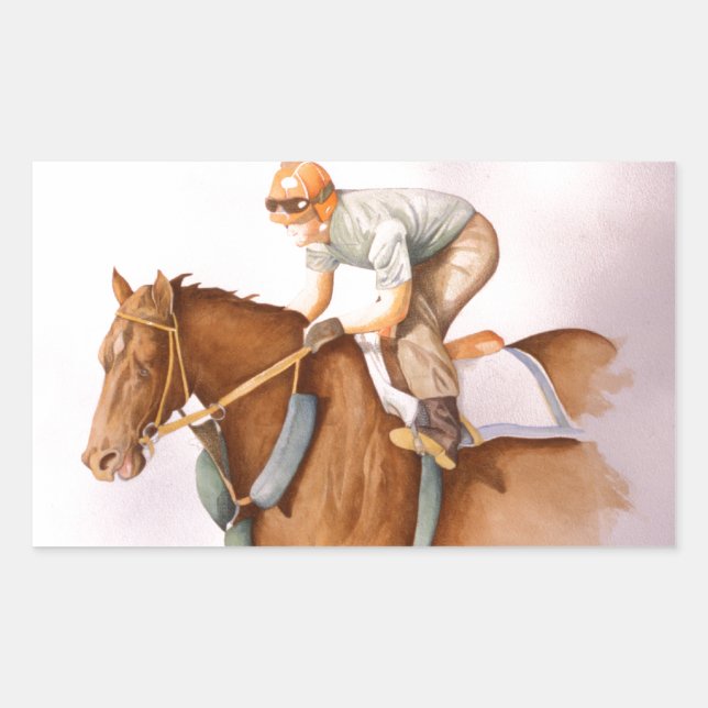 Rennpferd und Jockey Rechteckiger Aufkleber (Vorderseite)