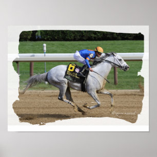 Rennpferd - White Abarrio und Jockey Irad Ortiz, Poster