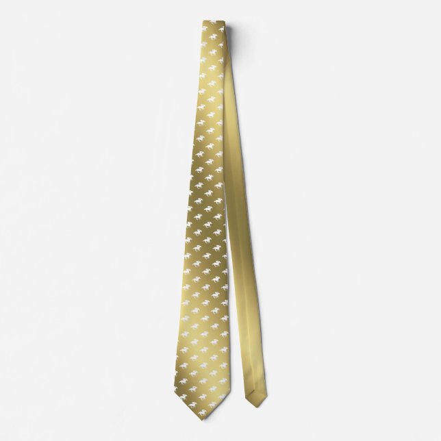Rennpferde Muster | Jockey Graphic Gold Krawatte (Vorderseite)