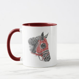 Rennpferdporträt Seidenstickerei Tasse