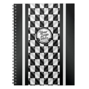 Rennsport Kariert Schwarz Weiß Sport Logo Notizblock
