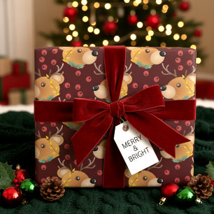 Renntier-Teddybär mit Lichtern Marine-Weihnachten Geschenkpapier