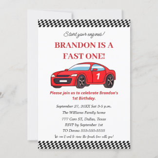 Rennwagen 1. Geburtstag Junge Rote Kinder Einladung